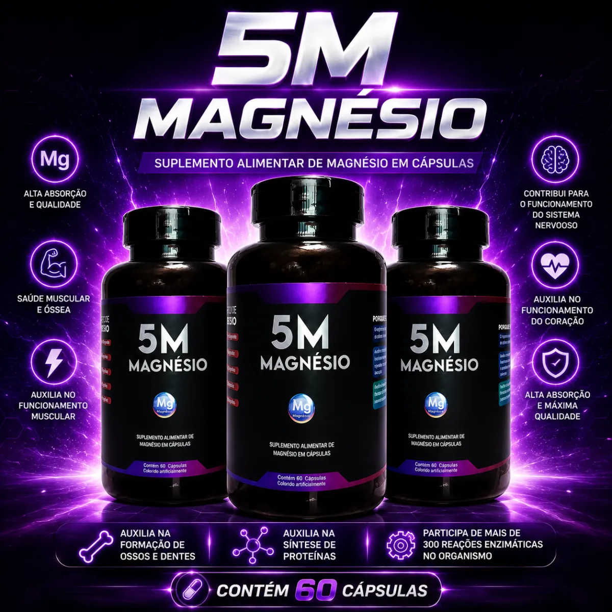 KIT 3 MAGNÉSIO 5M - 180 CÁPSULAS